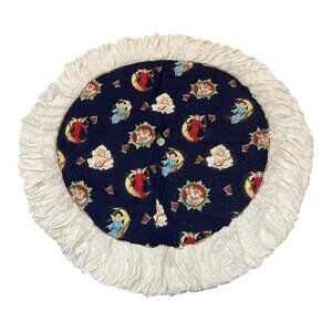 Handmade Thick Quilted Navy Blue Cherub Angels  Lace 57” Tree Skirt